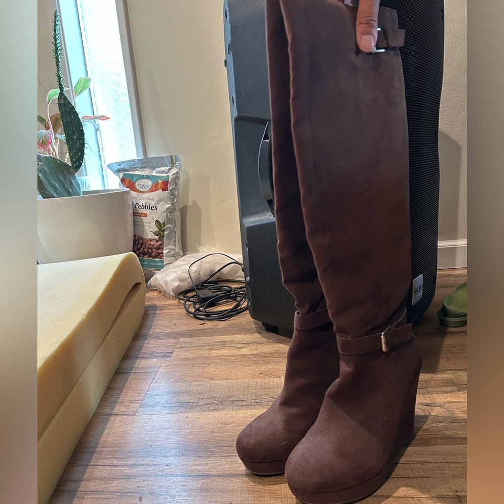 JustFab Chocolate Wedge Boots - Picture 2 of 2